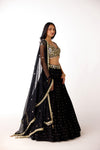 Black Mukaish Georgette Embroidered Lehenga Set