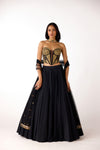 Black Viscose Lycra Embroidered Lehenga Set