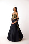 Black Viscose Lycra Embroidered Lehenga Set