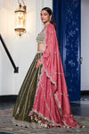 Green Tissue Embroidered Lehenga Set