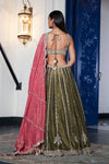 Green Tissue Embroidered Lehenga Set