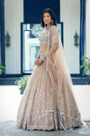 Beige Sequins Net Embroidered Lehenga Set