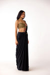 Black Viscose Organza Embroidered Saree Set