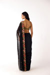 Black Viscose Organza Embroidered Saree Set