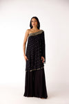 Black Mukaish Georgette Embroidered Sharara Set