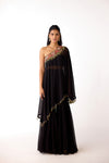 Black Viscose Organza Embroidered Cape Set