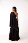 Black Viscose Organza Embroidered Cape Set