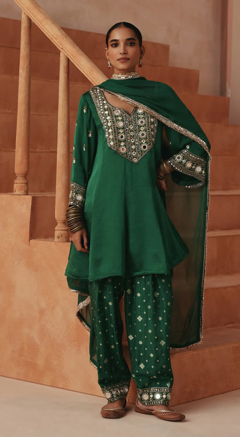 EMERALD NOOR MIRROR WORK KURTA SET